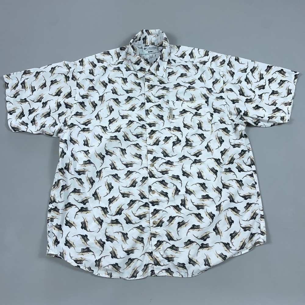 Columbia Sportswear Mens XL Marlin Fish Print Short Sleeve Button Down Shirt